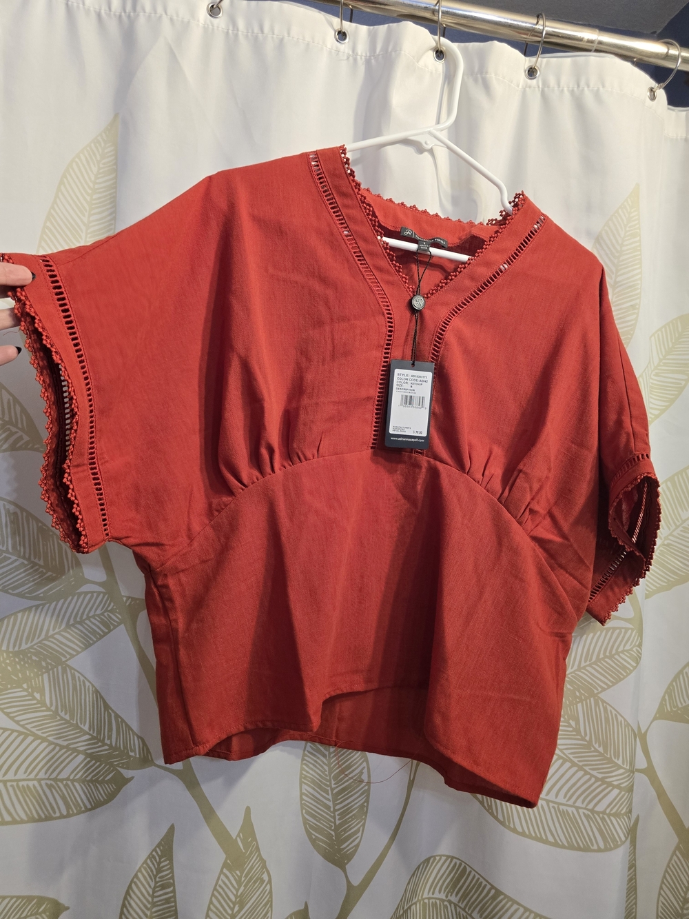 Women's Red Boho Crochet-Trim Top